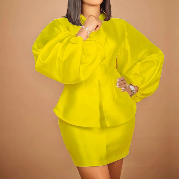 Women's Clothing Temperament Commuter Puff Sleeve Top Hip Skirt Suit_ecoleips.com