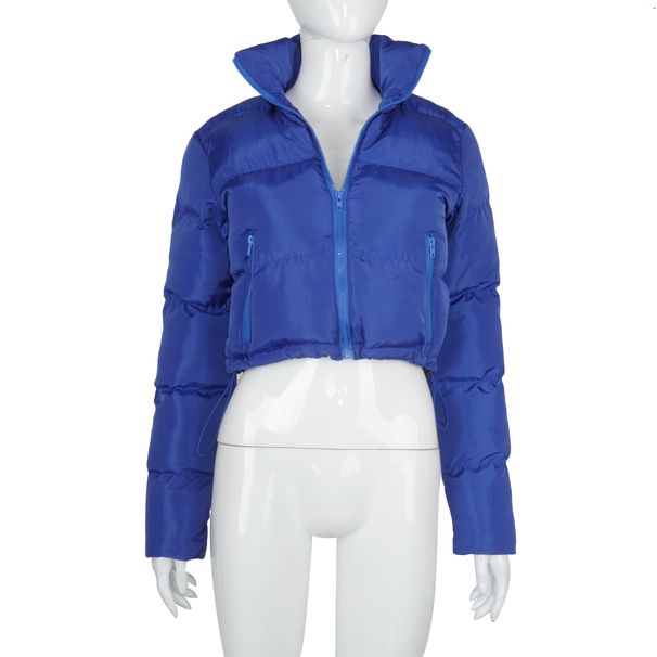 Women's Winter Stand Collar Puffer Jacket With Long Sleeves, Lightweight Warm Coat, Fashionable Streetwear, Comfortable Cotton-Polyester Blend_ecoleips.com