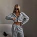 Women's Casual Cropped Hoodie With Tie-waist Jogger Pants Set - Streetwear Two-piece Outfit In Grey, White, Burgundy, Blue_ecoleips.com