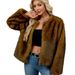 Chic Short Faux Fur Coat – Women’s Plush Open-Front Jacket For Fall & Winter (Yellow/Taupe/Gray, S-XXXL)_ecoleips.com