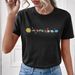 Women's Casual Black T-Shirt round Neck Short Sleeve Planet Print European American Style Simple Sportswear Top for Summer_ecoleips.com