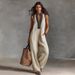 Women's Simple Linen Blend Jumpsuit Sleeveless Zipper Stand up Collar European American Style 2026 Cross Border Fashion_ecoleips.com