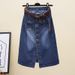 Women's Clothing Skirt High Waist Medium Length Denim Skirt Spring New Retro One Row Of Buttons Split A Line Skirt_ecoleips.com
