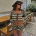 Women's Sexy Knitted Striped Beach Dress Bikini Swimsuit Cover up Sun Protection Set Cross Border European American Style for 2026_ecoleips.com