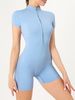 Summer Zipper Short Sleeve One-Piece Yoga Suit Shorts Women's Dance Fitness Skinny Sports Onesie Shorts_ecoleips.com