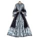 Women's Retro Palace Style Dress Lapel Lantern Sleeves Printed Single Breasted Large Swing A-Line Knee Length Spring Autumn_ecoleips.com