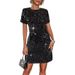 Women's Short Dress Sequined Slim Fit Short Sleeved INS Style Spring Summer_ecoleips.com