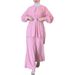 2025 Muslim Autumn Comfortable Casual Waist-Cinching Batwing Long Sleeve Solid Color Set_ecoleips.com
