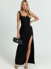 Mozision Square Collar High Split Sexy Maxi Dress Women Elegant Sleeveless Backless Ruched Evening Club Party Long Dress Female_ecoleips.com