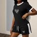 Women's Clothing Women's Retro Style Plaid Heart Print Two Piece Set Short Sleeved Loose Casual Outfit For Formal & Casual For Women_ecoleips.com