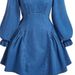 K Women's Long Sleeved Waist Cinching And Slimming Dress Denim Skirt_ecoleips.com