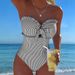Women's Slim Fit Strapless One Piece Swimsuit 2026 European American Style Striped Checkered Tie Waist Beach Vacation Swimwear_ecoleips.com