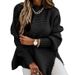 Women's Clothing Oversized Knit Sweater - Relaxed Lantern Sleeve Pullover, Soft Polyester-Acrylic Blend, Semi-High Neck For Effortless Layering_ecoleips.com