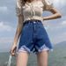 2025s Raw Hem Denim For Women Summer 2025 New Korean Style Loose Black Ripped Hot Girl Wide Leg Shorts_ecoleips.com