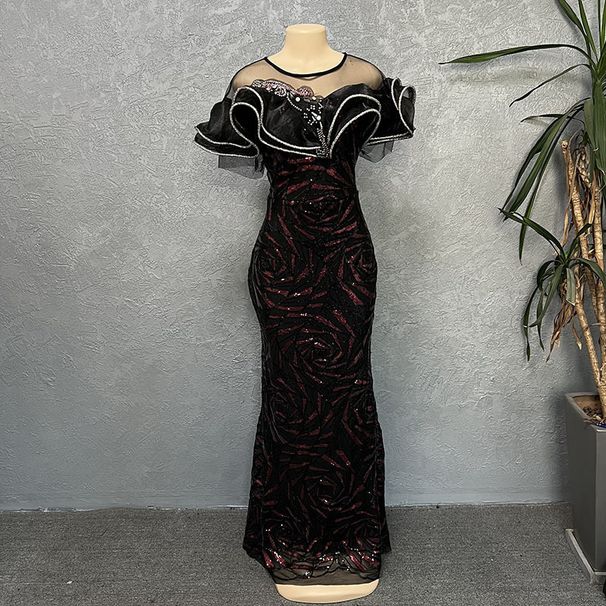 Women's Clothing Rose Shaped Sequins Slim Mermaid Evening Dress Long Skirt One Shoulder Lotus Leaf Luxury_ecoleips.com