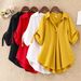Women's Clothing Mid-Length Chiffon Blouse Plus Size Short Sleeved Loose Fit Slimming Top With Waist Cinching Trendy Style For Summer_ecoleips.com