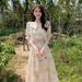New European American Summer Sweet Ruffled Floral Chiffon Dress, Goddess-like Slimming, Pure And Desirable Floral,_ecoleips.com