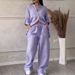 Women's Casual Cotton Linen Shirt And Wide Leg Pants Set Solid Color Drawstring Design Style Collection_ecoleips.com