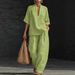 Breathable Linen Blend Two-Piece Set For Women - Comfortable Short Sleeve Top And Lounge Pants, Casual Streetwear Outfit In 6 Colors_ecoleips.com