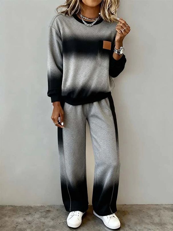 Women's Long Sleeve round Neck Top Slit Design Casual Solid Color Autumn Winter Hot Selling Suit_ecoleips.com