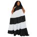 Women's Clothing Plus Size Patchwork Color Block Long Skirt Dress American Style Casual Summer Dress Elegant Fashion_ecoleips.com