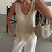Women's Sparkly Knit Tank Top, Sleeveless U-Neck Scalloped Hem Loose Sweater Vest, Sheer Mesh Lightweight Casual Camisole For Daily Summer Streetwear,_ecoleips.com