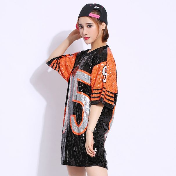 ng2510292 Cross-border Internet Celebrity Women's Short-sleeve T-shirt, Ins-style Mid-length Loose Sequin Outfit For Friends, 2023_ecoleips.com