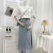 Women's High-Waisted Denim Midi Skirt Slimming A-Line Side Slit Irregular Bodycon Mid-Length Trendy Summer Skirt_ecoleips.com
