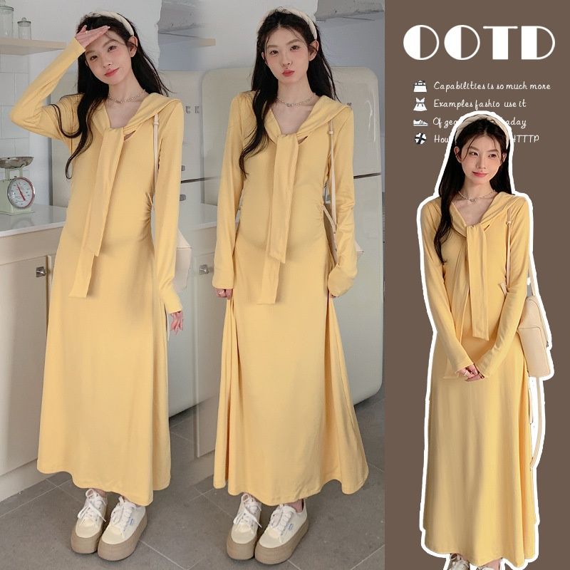 Autumn New Korean Fashion Shawl Maternity Long Sleeve Dress_ecoleips.com