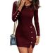 Women's Spring Dress With Buttoned, Fitted Skirt And Long-Sleeved Dress_ecoleips.com