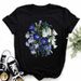 European And American Cross-border Foreign Trade Women's Floral Plant Print Round-neck Short-sleeve T-shirt Top_ecoleips.com