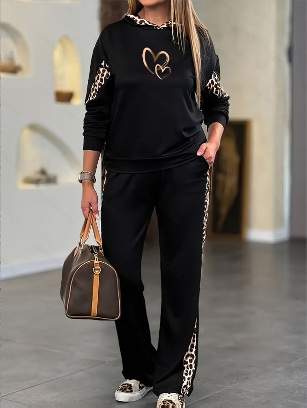 Women's Plus Size Fashion Leopard Print Hoodie With Relaxed Fit Drawstring Waist Pocket Pants Two Piece Set_ecoleips.com