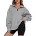 Women's Fleece Half-Zip Pullover Sweatshirt Long Sleeve Casual Loungewear No Pocket Hoodie For Fall Winter_ecoleips.com