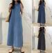 Women's Boho Denim Maxi Dress – Oversized Pocket & Sleeveless Casual Summer Dress_ecoleips.com