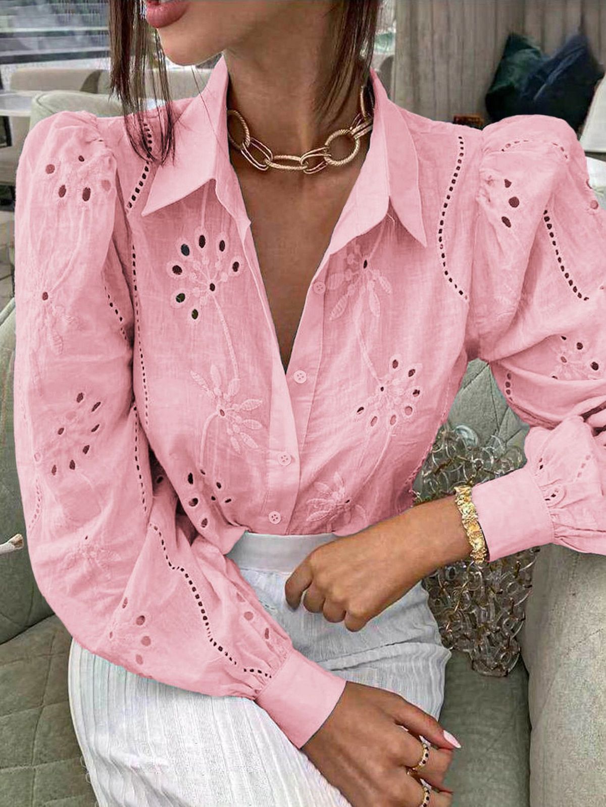 Women's Clothing Casual Loose Fashion Hollow Puff Sleeve Cardigan_ecoleips.com