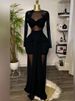K Women's New Solid Color Long Sleeved Round Neck Chest Hugging Tight Temperament Long Dress_ecoleips.com