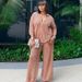 Women's Clothing Large Size Fashion Lapel Knitted Cardigan Wide Leg Trousers Two Piece_ecoleips.com