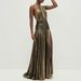 2026 Spring New Women' Clothing European And American Cro-Border Metallic Pleated Slit Halter Neck Backle Long_ecoleips.com