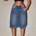 Women's Washed Straight Leg Denim Shorts - Loose Fit Wide Leg Mid-Length Casual Summer Shorts_ecoleips.com