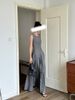 Grey Round Neck Pleated Sleeveless Elegant Simple, Slim Fit And Slimming, Front Shoulder Low Waist A-Line Long Dress For_ecoleips.com