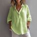 Women's Clothing Spring And Summer Solid Color Casual Loose Long Sleeve Linen V Neck Shirt Shirt Women_ecoleips.com