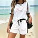 Women's Summer Heart Shaped English Print Loose Casual Two Piece Set European And American Style Vacation Fashion 8010_ecoleips.com