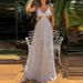 Vacation V-neck Sleeveless Suspender Women's Dress Fashion Lace Patchwork Party Dress Backless Hollow High Waist Sexy Long Dress_ecoleips.com
