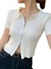 K Double Zipper Thin Short Sleeved Tight Knit Sweater For Women, Slim And Short Cardigan Top_ecoleips.com