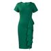 Women's Clothing New Short Sleeve Solid Color Hip Wrapped Ruffle High Waist Tongle Dress_ecoleips.com