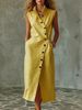 Women's Slim Fit V Neck Sleeveless Dress American Style Stand Collar Single Breasted Summer New Clothing_ecoleips.com