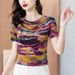 Layered Collar Women's T-Shirt, Short-Sleeve Fashionable Colorful Printed Slimming Versatile Base Shirt_ecoleips.com