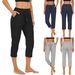 Women's Solid Color High-Waisted Sports Yoga Capri Pants with Pockets Wide Leg Fitness Trousers for Europe & America_ecoleips.com
