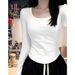 Women's Slim Fit Long Sleeve T-Shirt round Neck Curved Hem Warm Fleece Fabric German Style Winter Top_ecoleips.com