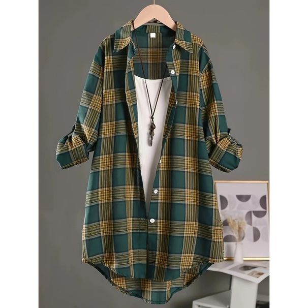 Plaid Cotton And Linen Shirt Women's Long Sleeve Hot Sale Casual Foreign Style Mid-Length Fashion Loose Shirt Jacket_ecoleips.com